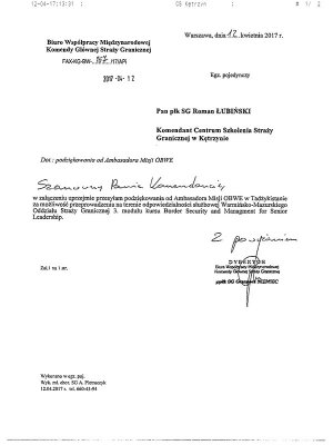 Podziękowania od Ambasadora Misji OBWE 