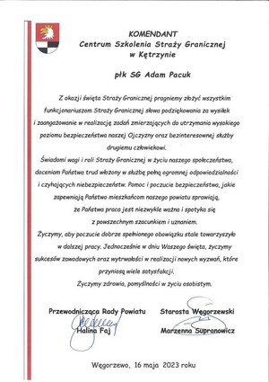 Dziękujemy za pamięć i życzenia z okazji Święta Straży Granicznej 