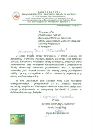 Dziękujemy za pamięć i życzenia z okazji Święta Straży Granicznej 