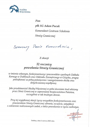 Dziękujemy za pamięć i życzenia z okazji Święta Straży Granicznej 